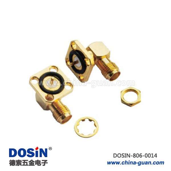 sma型射频同轴连接器弯式4孔方形法兰母头穿墙式PCB板 sma型射频同轴连接器弯式4孔方形法兰母头穿墙式PCB板