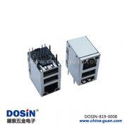 819-0008 8针rj45连接器母头双usb接口