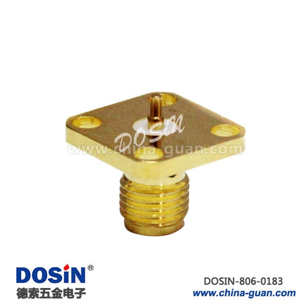 806-0183 射频sma母接头4孔方形法兰盘连接器焊线