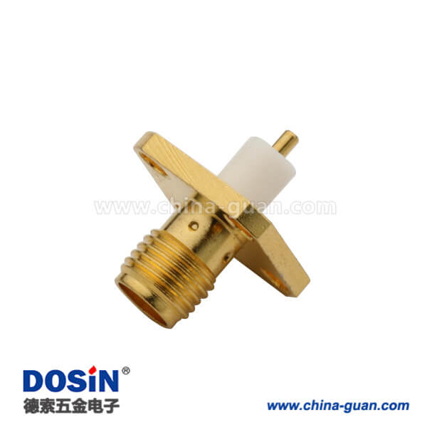 DOSIN-806-1039 sma4孔法兰盘镀金面板安装电视视频接头射频同轴连接器