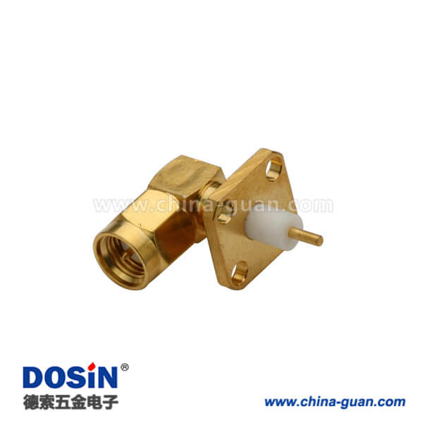 DOSIN-806-1056 SMA弯式公头板端电视连接器4孔方形法兰盘面板安装