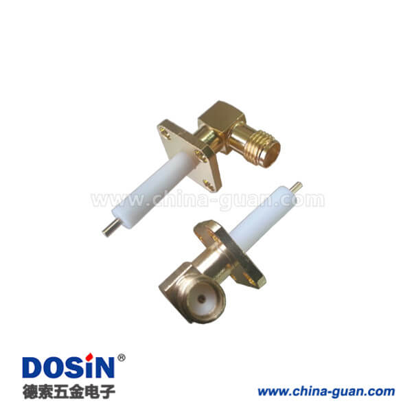DOSIN-806-1062 SMA弯式母头镀金带延长铁氟龙法兰安装有线电视连线接头