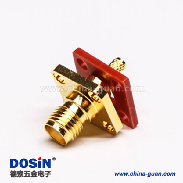 15 SMA四孔法兰接头母头180度直式压接同轴线缆防水