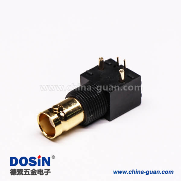 2 bnc弯头焊板安装母头镀金黑胶接PCB板