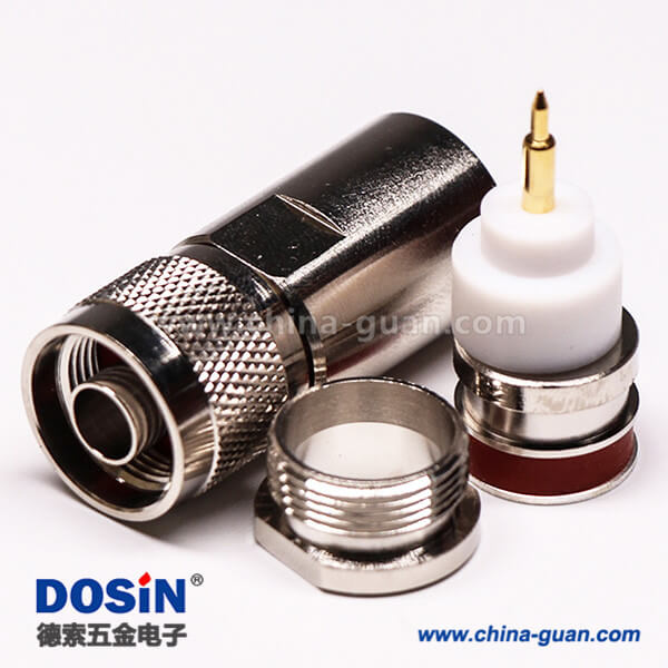 6 同轴N型接头公头180度直式螺母锁紧接线