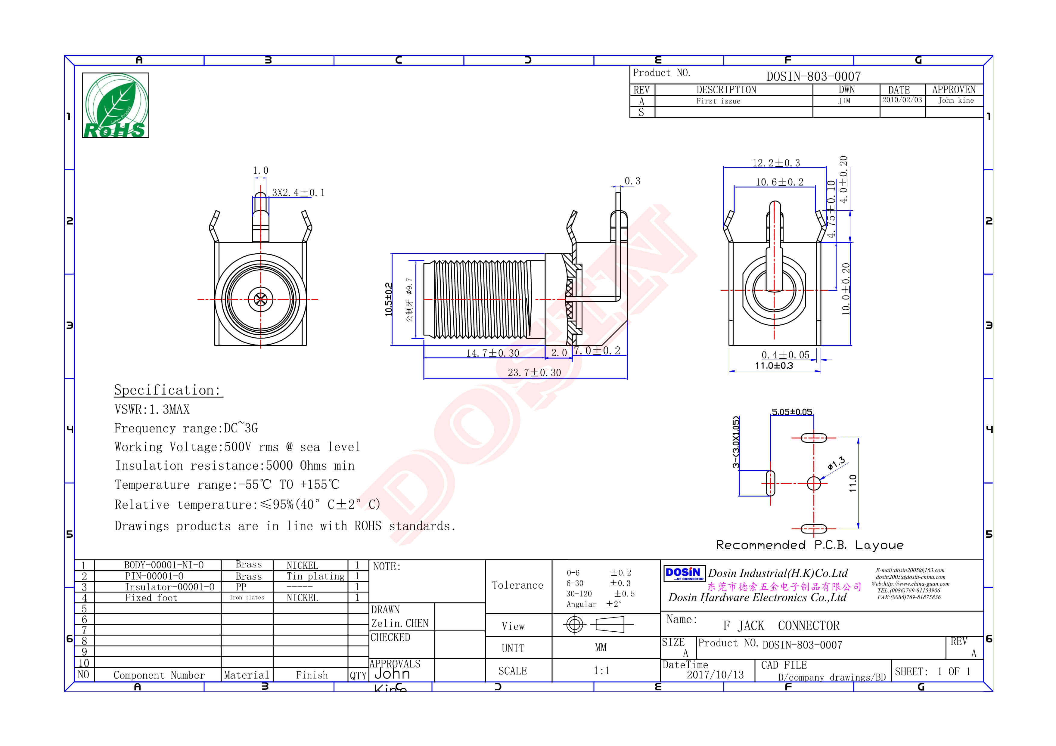 f母头弯角90度焊板穿机箱接PCB板英制板端