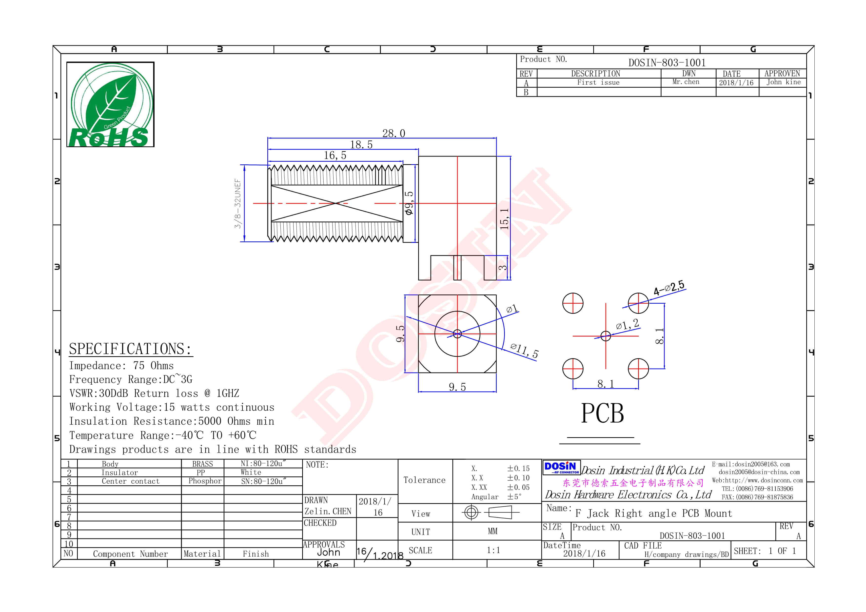 f型接头前锁穿墙弯式母头接PCB插孔式