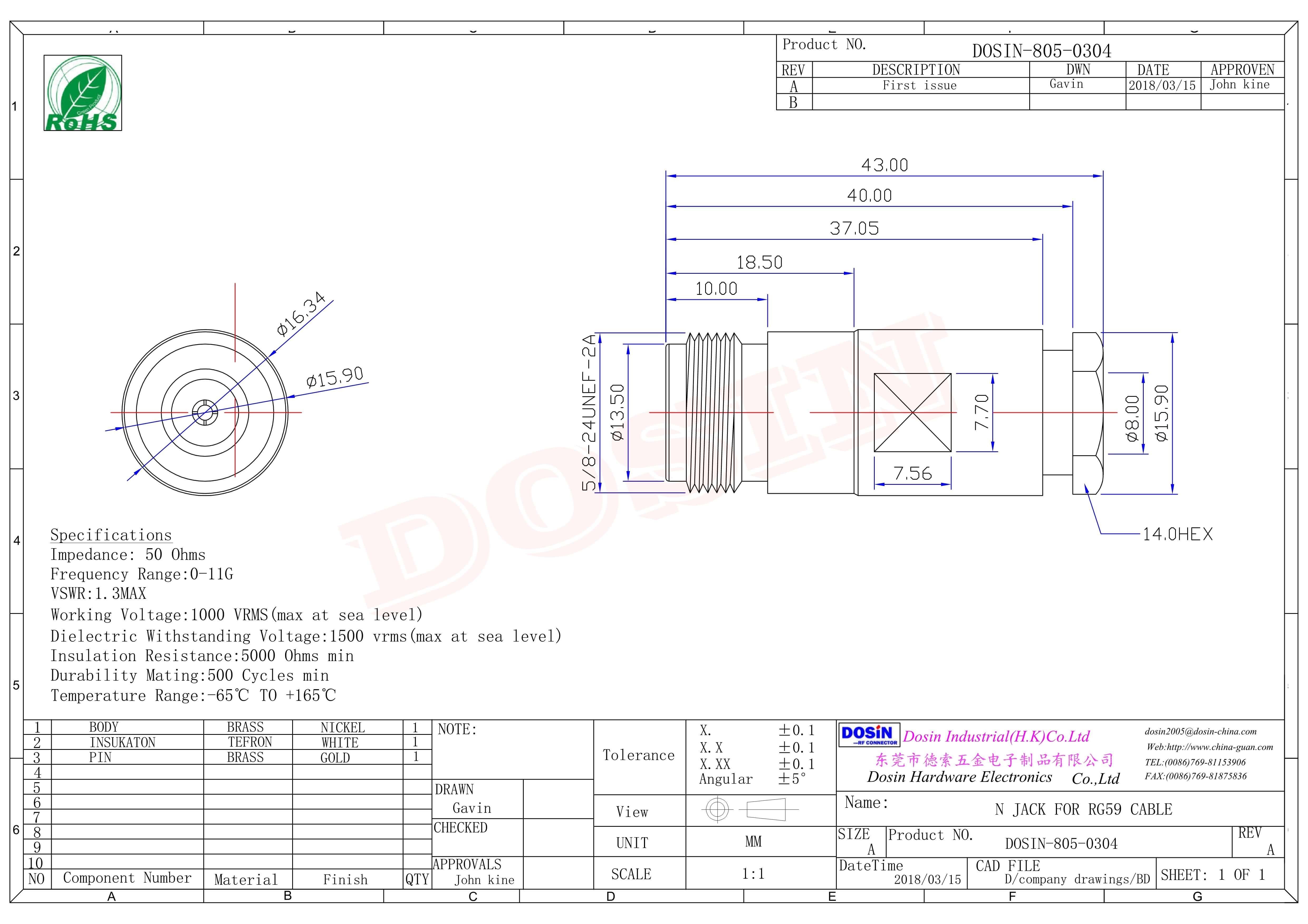 N型母头连接器直式180度螺母锁紧接线
