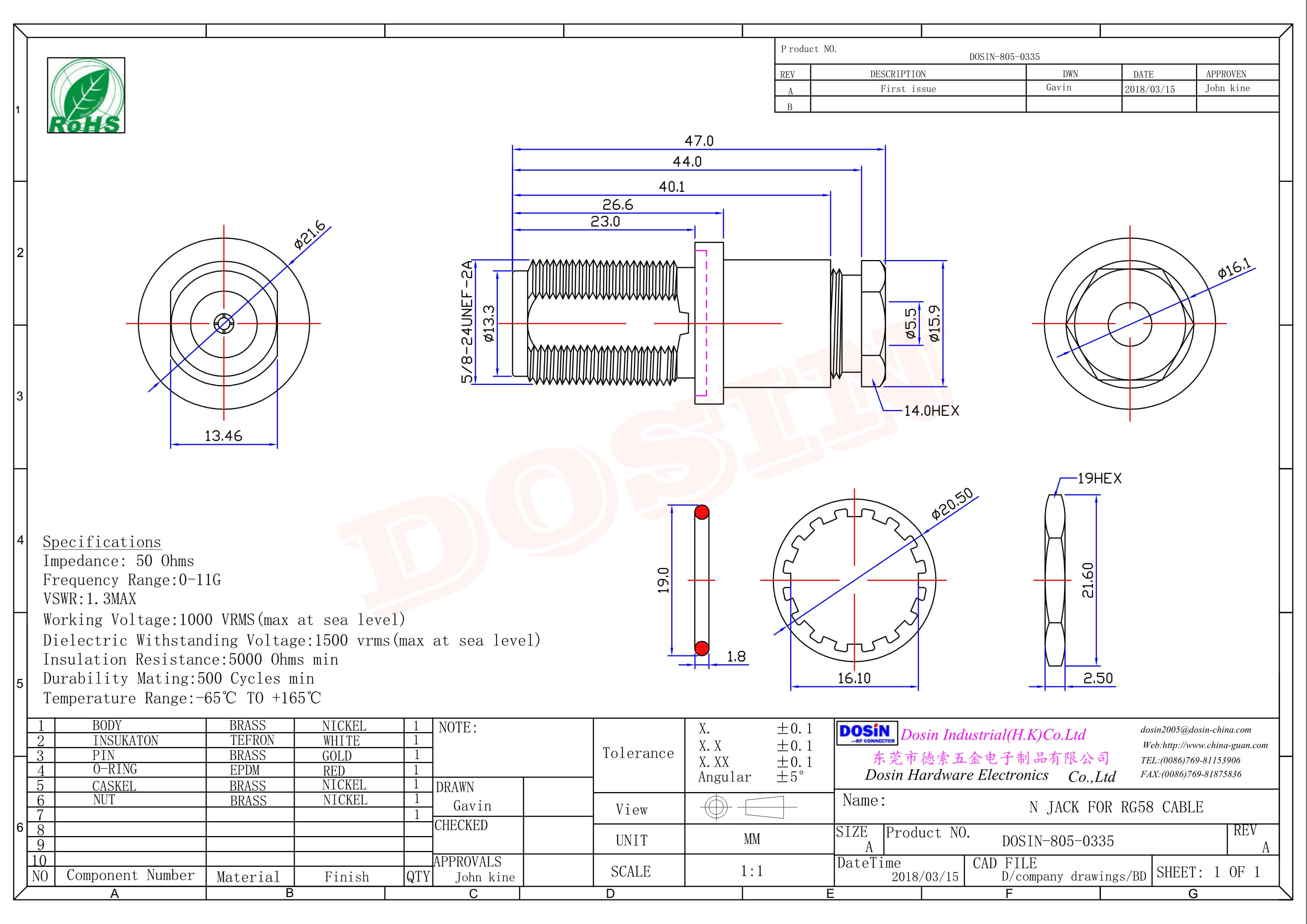 N型连接器,直式,180度,四孔法兰,面板安装