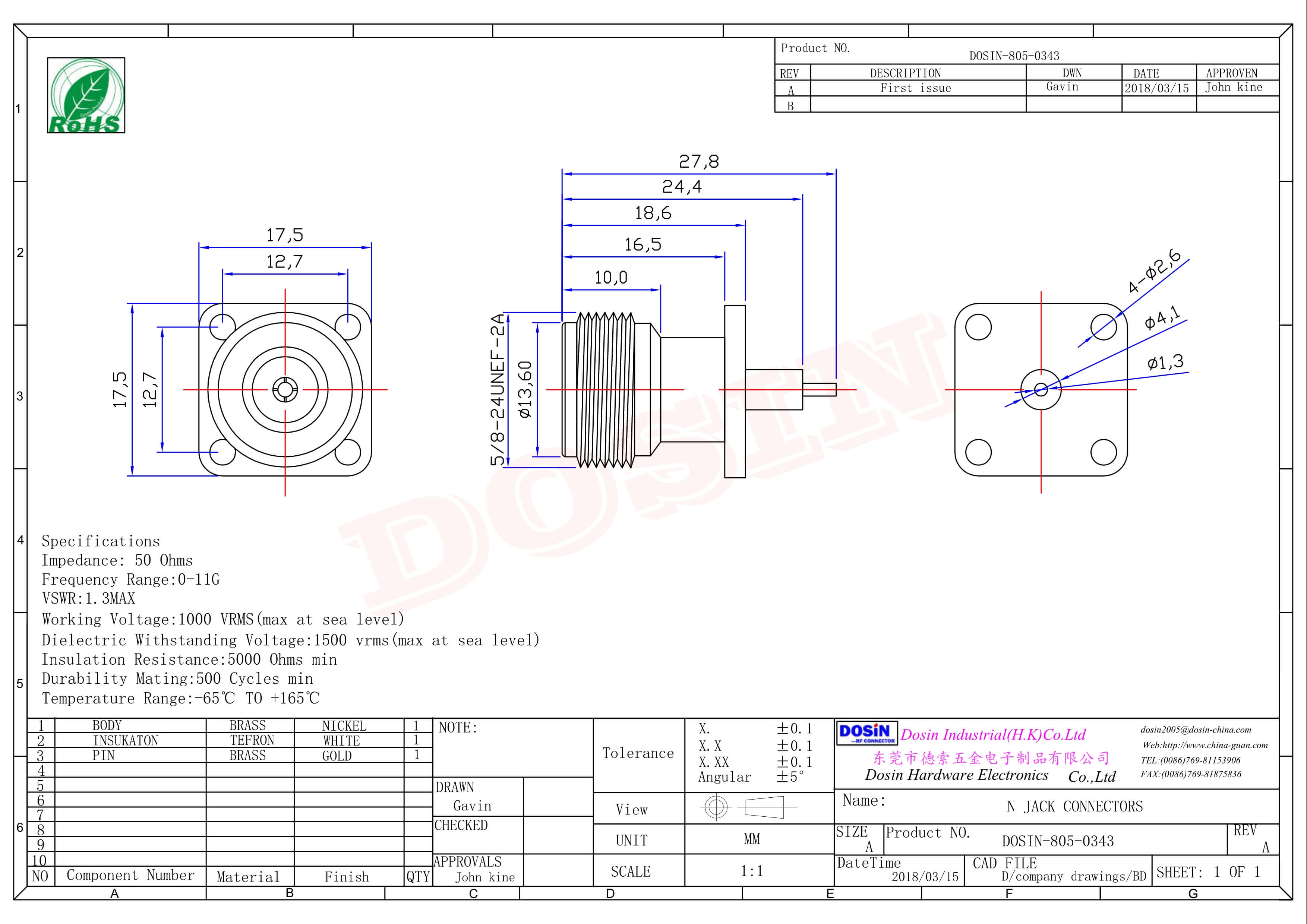 N型母头连接器直式四孔法兰插板