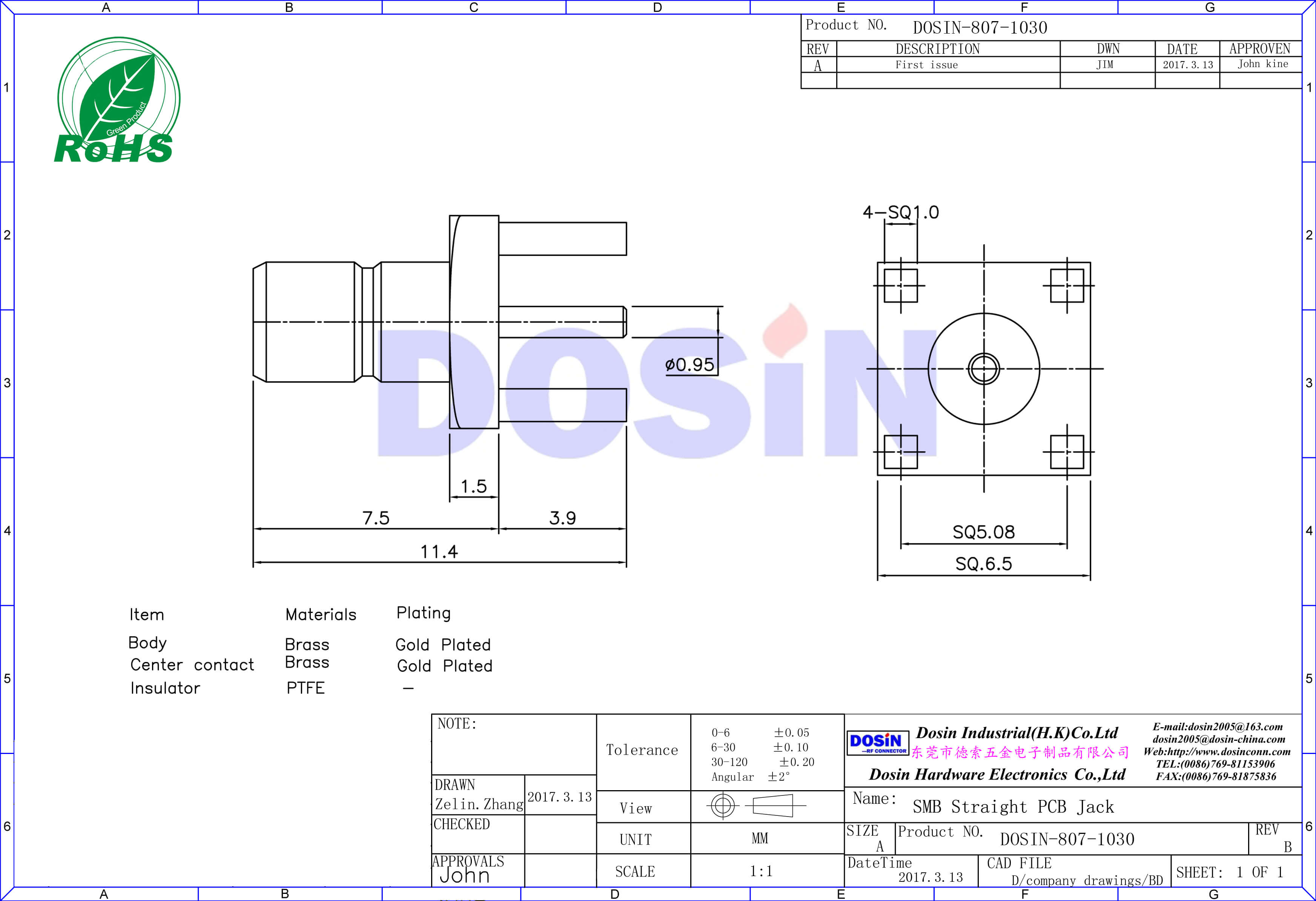 smb同轴连接器pcb连接器插座板端直插母头