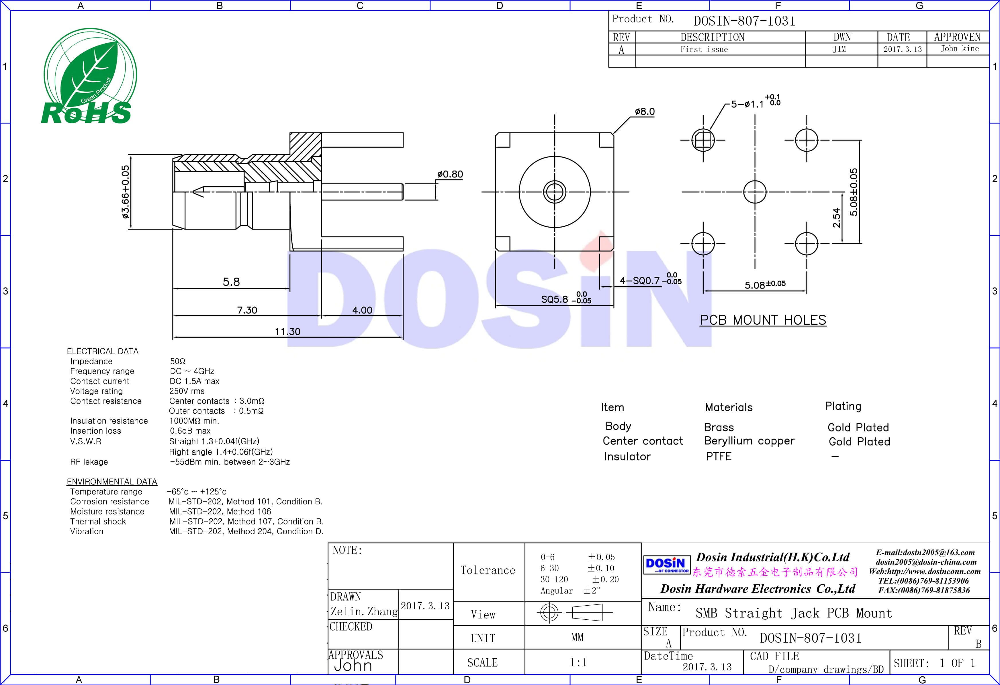 smb母头插座pcb连接器直插同轴连接器