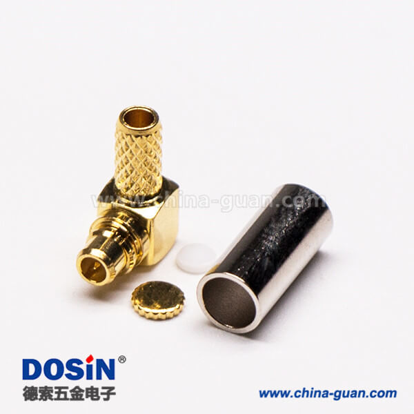 1 MMCX接头弯式公头镀金压接式接同轴线缆