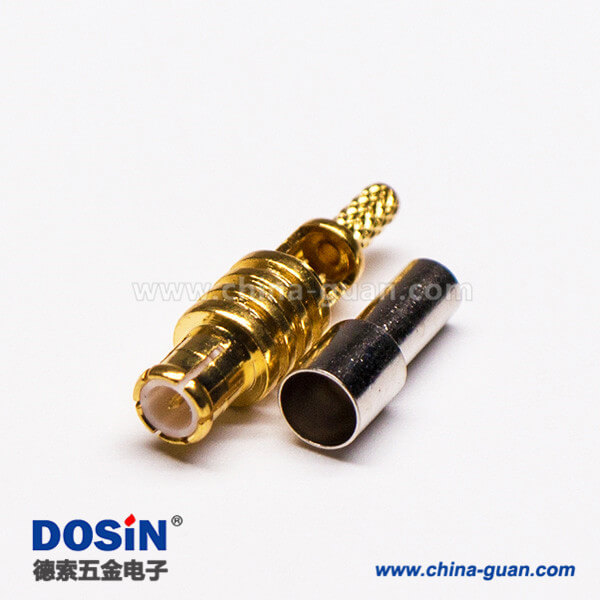 6 MCX公头180度直式镀金开天窗压接式
