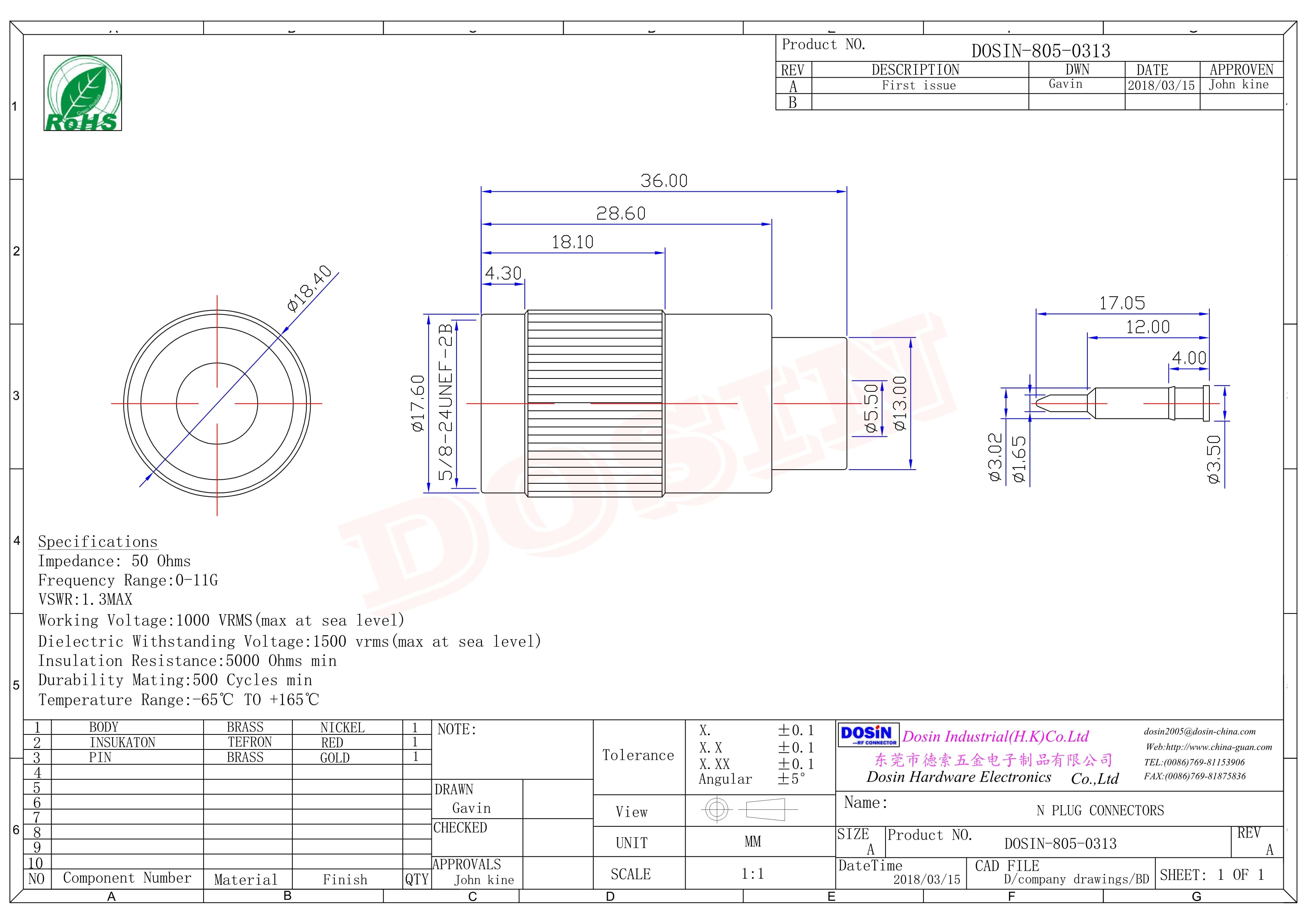射频N头焊接直式公头连接器接同轴线缆