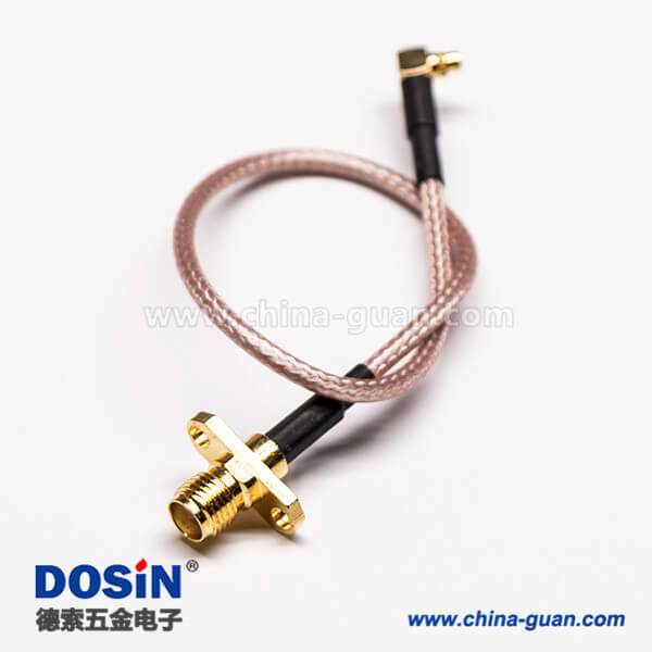 21 MMCX公转SMA接头母弯式90度2孔法兰组装线材压接
