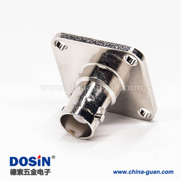 56 带法兰bnc连接器4孔法兰母头180度直式焊接式接线