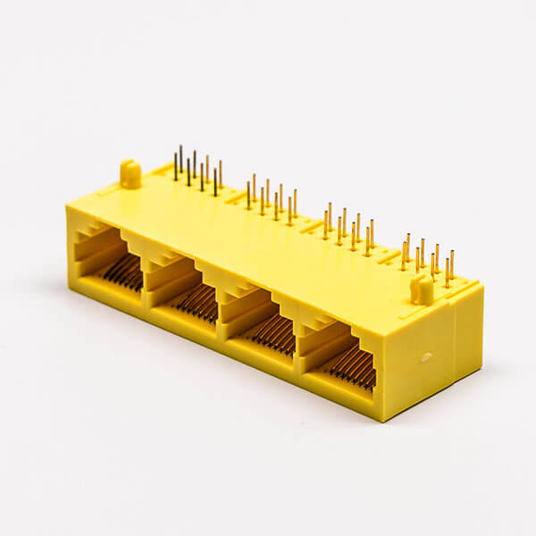 27-3 1*4全塑rj45黄色4口90°无灯不带屏蔽母座