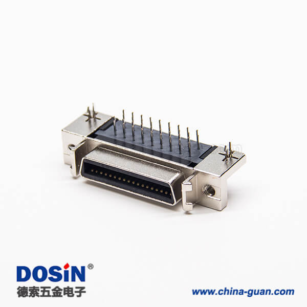 10 scsi db连接器36pin弯式母头带鱼叉脚插PCB板铆锁连接