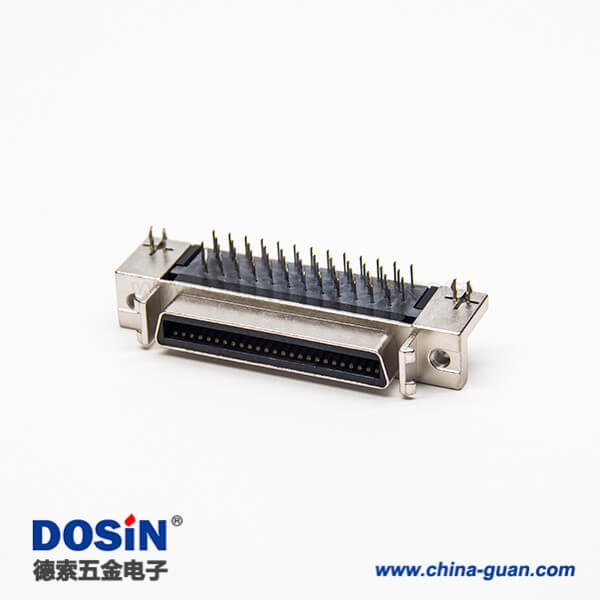 11 SCSI连接器弯式母头50pin针铆锁连接插PCB板带鱼叉脚