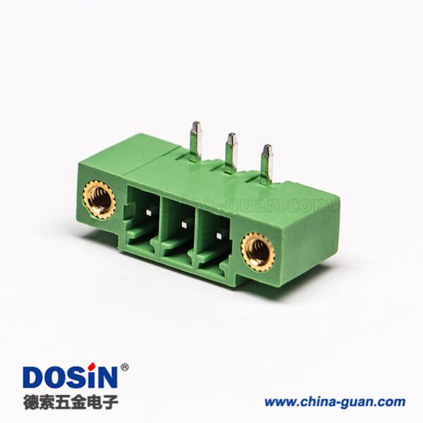 123 绿色接线端子2孔法兰弯式3芯插孔PCB板安装端子连接器
