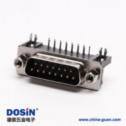 15 D-Sub15连接器插座公头弯式90°黑胶铆锁接PCB板