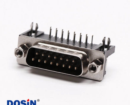D-Sub15连接器插座公头弯式90°黑胶铆锁接PCB板
