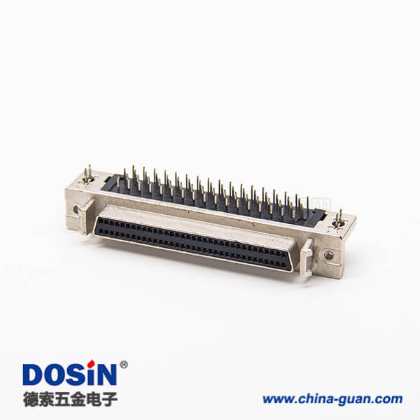 2 68针scsi连接器母头弯式带鱼叉脚插板式接PCB板