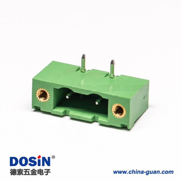 22 插拔式接线端子弯针2芯2孔法兰绿色PCB板端子座
