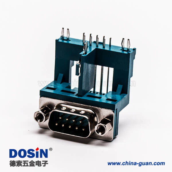 56 D-SUB连接器封装公座9针弯式三脚架铆锁绿胶