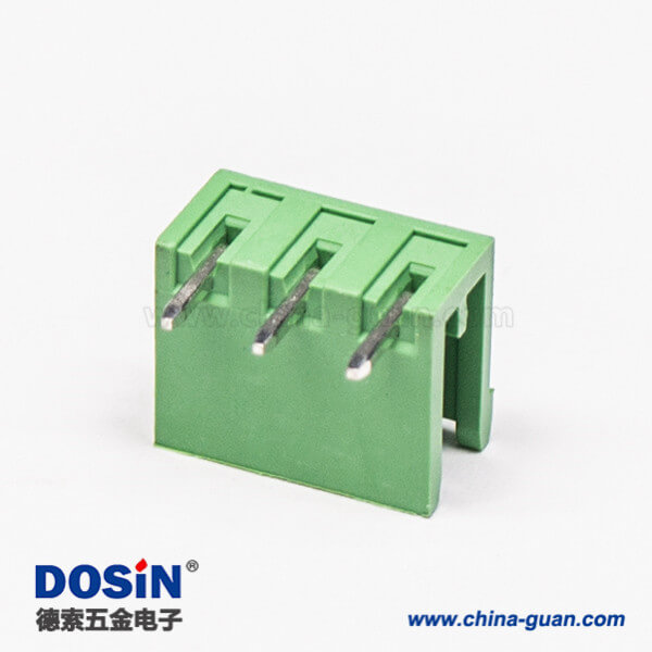 84-2 插拔式接线端子弯针3芯穿孔式PCB板安装绿色端子接线