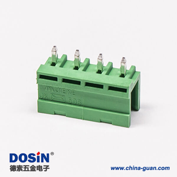 90 PCB插拔式接线端子4芯直式穿孔插板式PCB板安装绿色