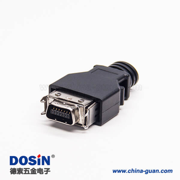 3 14pin公头SCSI连接器直式公头按键式黑色外壳焊接接线