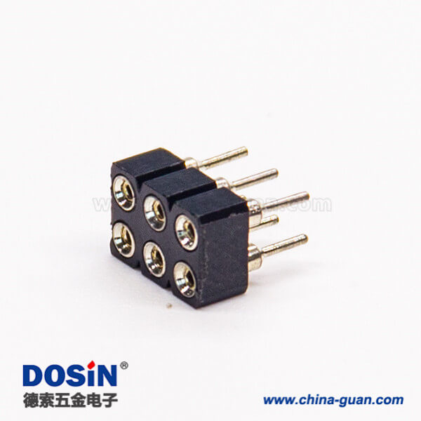 35 圆孔排母座子双排6pin母头直式穿孔式连接器