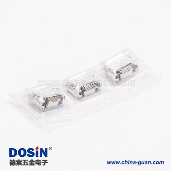 micro usb b型封装5p母座SMT直式DIP 6.4带焊盘带定位子