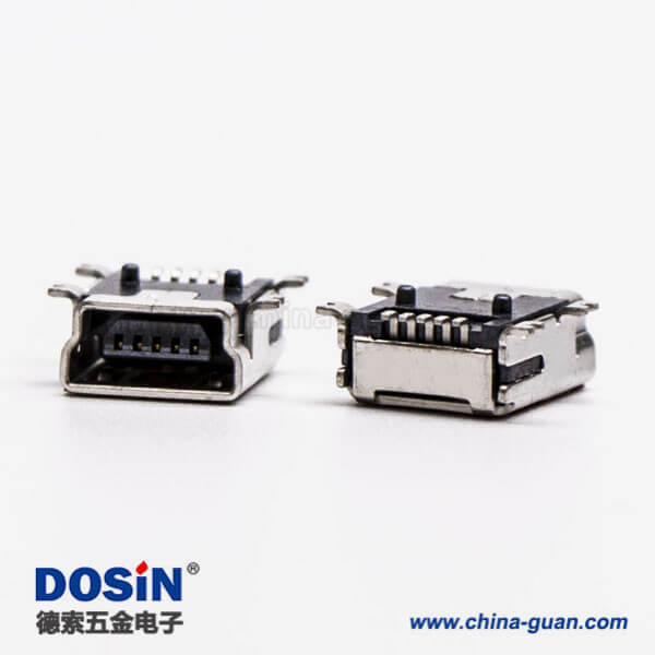 micro usb b型mini母头B型5针90°SMT贴板式接头 micro usb b型mini母头B型5针90°SMT贴板式接头