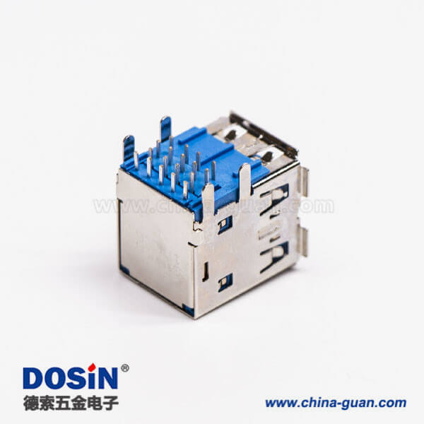 usb3.0双排母座type a弯头蓝色胶芯插板