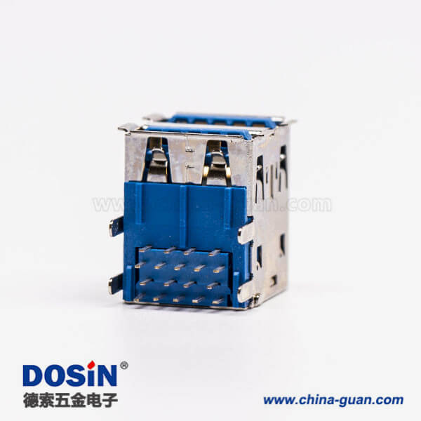 usb3.0双排母座type a弯头蓝色胶芯插板