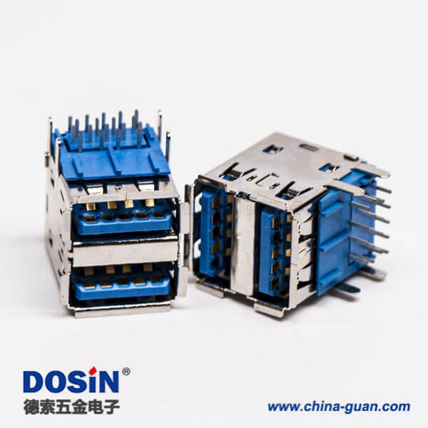 usb3.0双排母座type a弯头蓝色胶芯插板