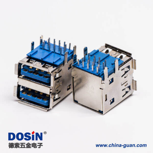 usb3.0双排母座type a弯头蓝色胶芯插板