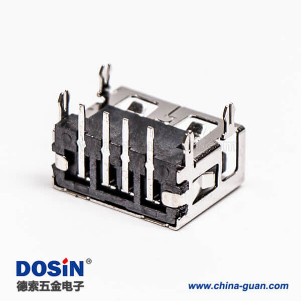 2.0usb弯母座封装黑色胶芯带鱼叉脚插板 2.0usb弯母座封装黑色胶芯带鱼叉脚插板