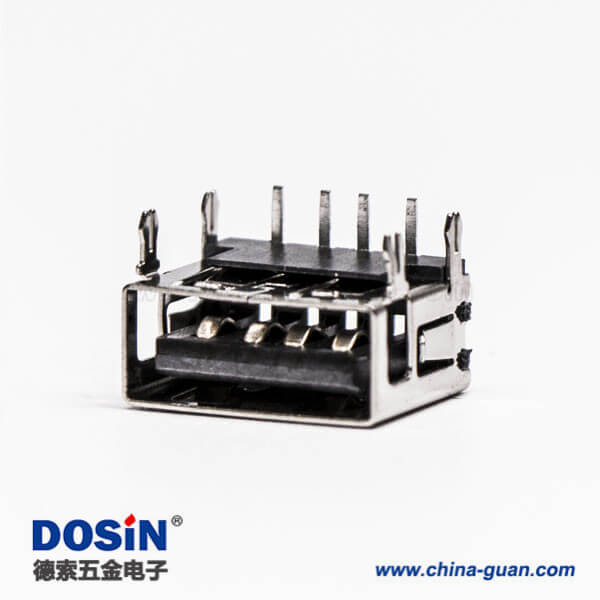 2.0usb弯母座封装黑色胶芯带鱼叉脚插板