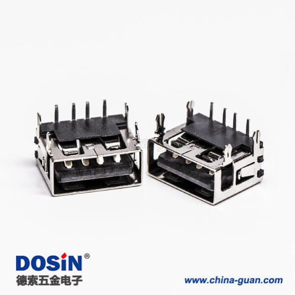 2.0usb弯母座封装黑色胶芯带鱼叉脚插板 2.0usb弯母座封装黑色胶芯带鱼叉脚插板