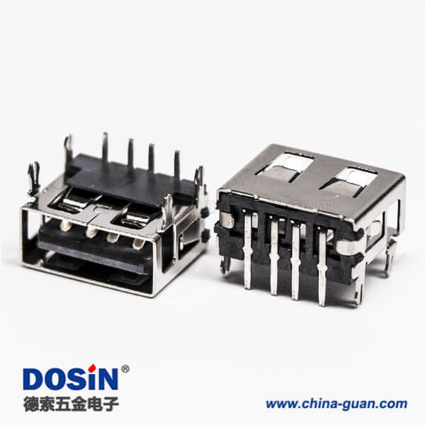 2.0usb弯母座封装黑色胶芯带鱼叉脚插板 2.0usb弯母座封装黑色胶芯带鱼叉脚插板