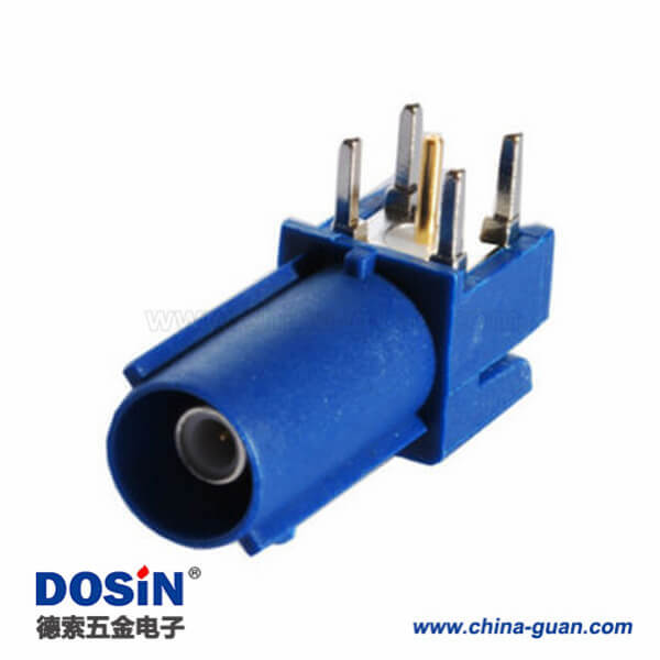 Fakra-C接口公头蓝色PCB插孔安装式弯式汽车连接器 Fakra-C接口公头蓝色PCB插孔安装式弯式汽车连接器