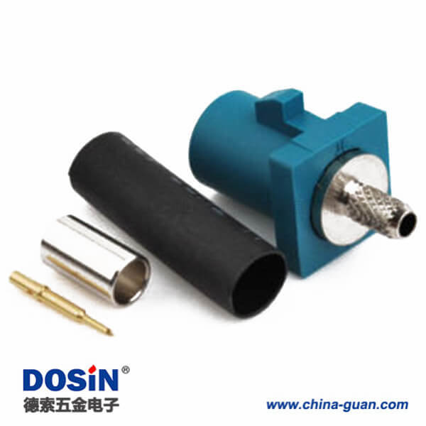 Fakra SMB连接器Z型公头水蓝色压接焊接汽车天线接线RG316 RG174