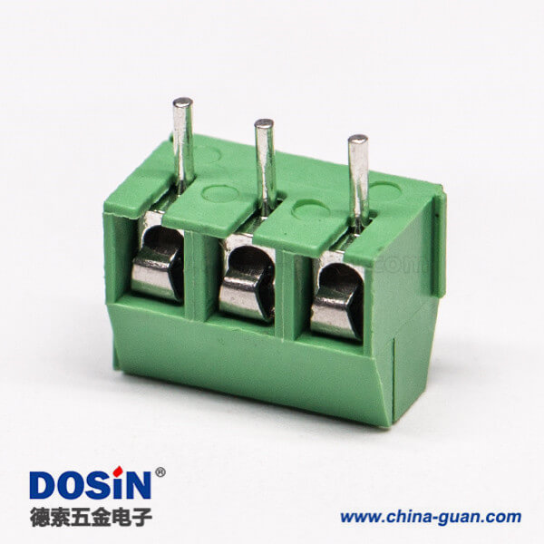 绿色端子座螺钉式3芯穿孔式插PCB板