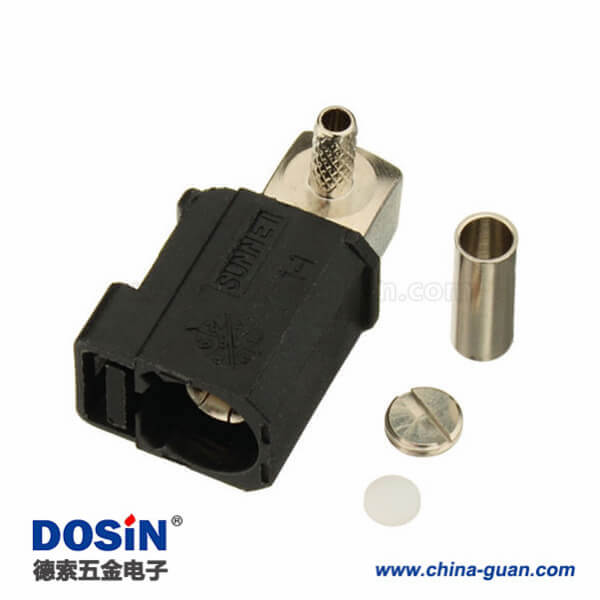 Fakra SMB连接器弯式母头A型黑色压接焊接接线RG174 RG316连接器