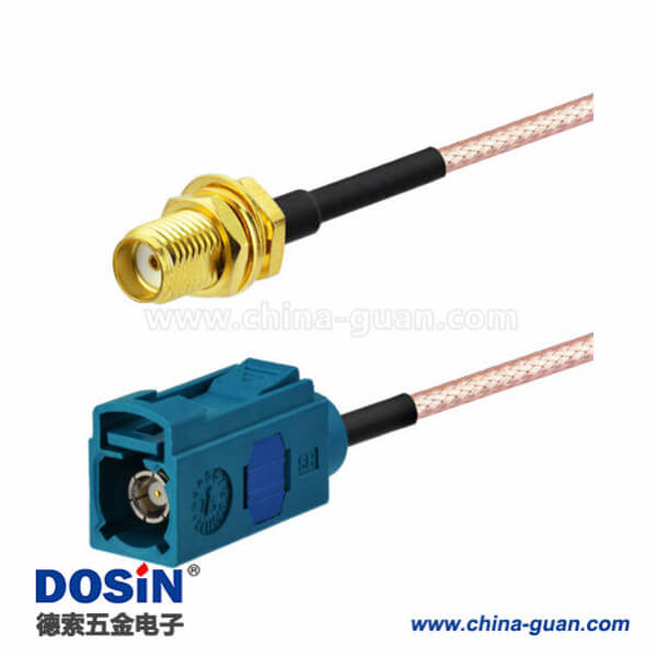 Fakra线束车载GPS天线直式Z型母头转SMA母头接RG316线30cm