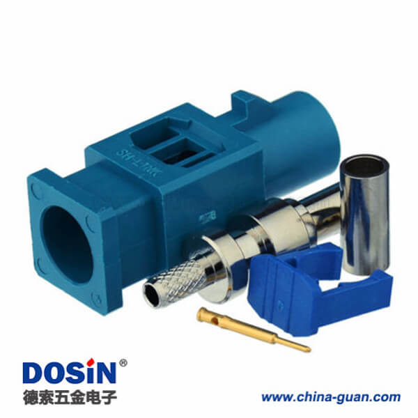 Fakra直头连接器Z型公头水蓝色焊接压接接线RG174 RG316C汽车天线用连接器